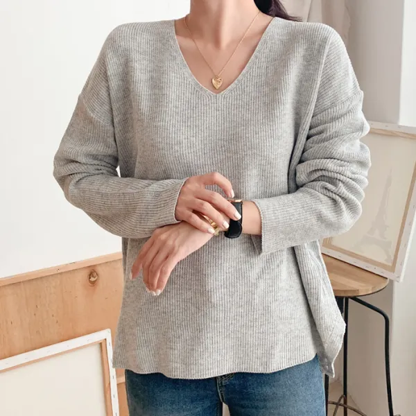 아미 여성용 하찌 베이직 심플 기본 브이넥 트임 니트