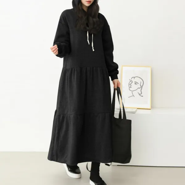 보리맘 기모 캉캉 롱후드 임산부 원피스 N641 블랙