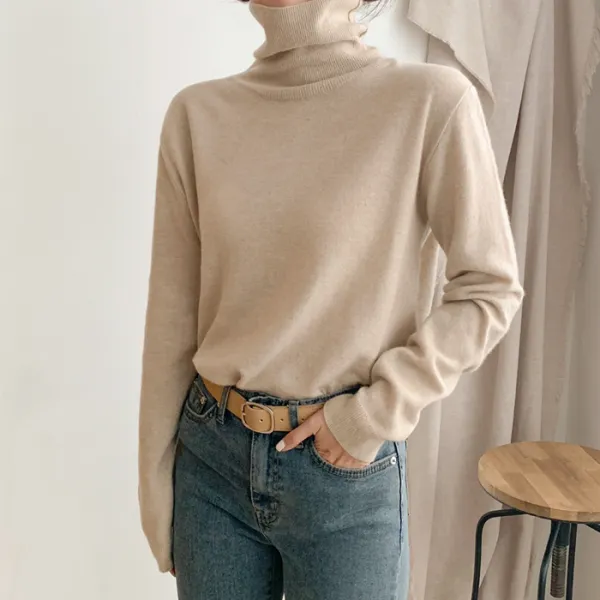 아미 여성용 폴라 니트 심플 베이직 기본 소프트 멜란지 터틀넥