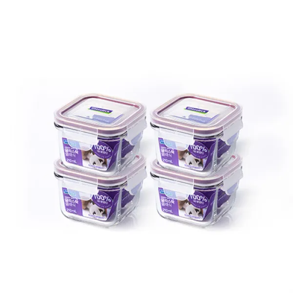 글라스락 퍼플에디션 정사각 210ml, 4세트, 몸체 + 뚜껑