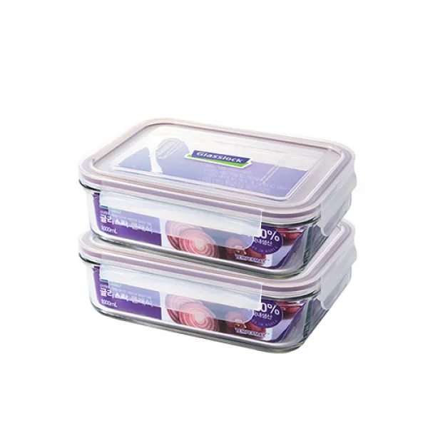 글라스락 퍼플에디션 직사각 1000ml, 2세트, 몸체 + 뚜껑