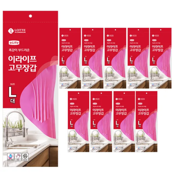 롯데이라이프 촉감이 부드러운 고무장갑 L 단일 색상 10개