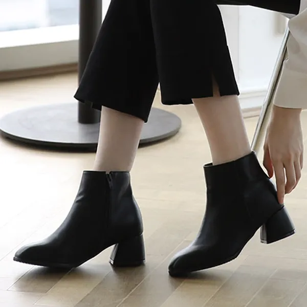 잭앤질 지퍼 미들힐 앵클 부츠 5cm Jc9641