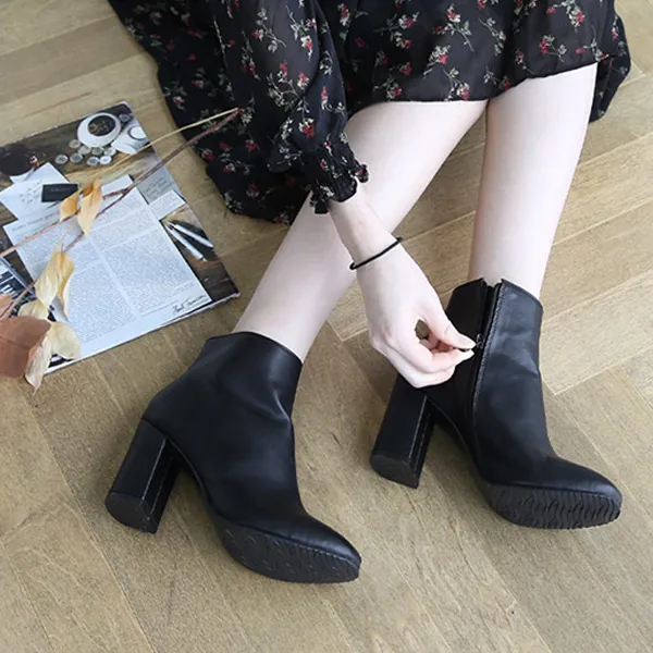 잭앤질 지퍼 하이힐 앵클 부츠 8cm Jc9642