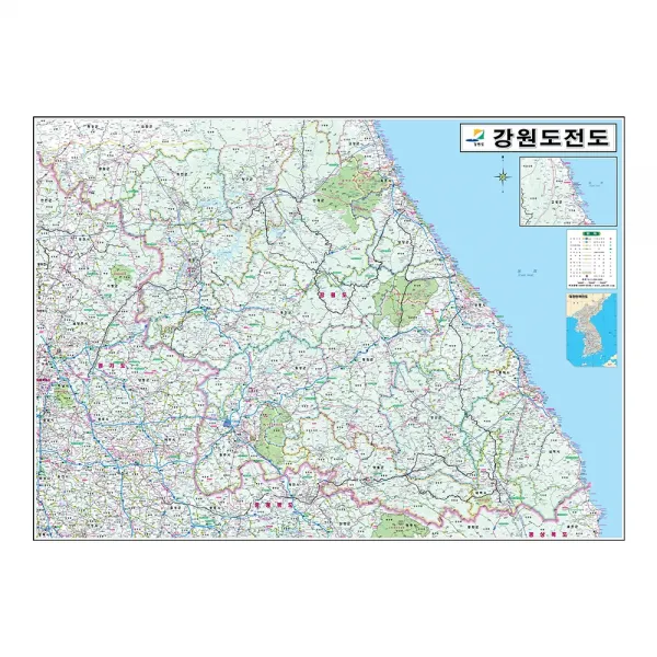 지도닷컴 강원도전도 코팅형 110 x 78 cm + 전국행정도로지도, 1세트