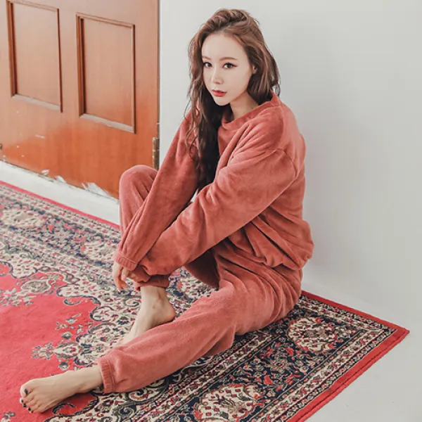 여성용 포그니 융털 투피스 수면잠옷