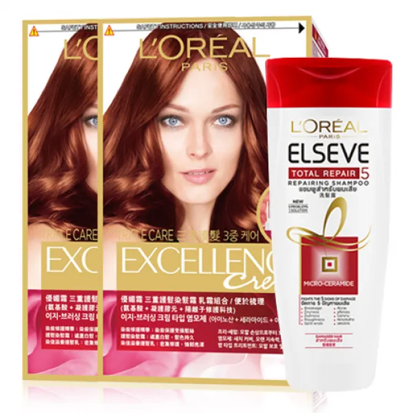 로레알파리 엑셀랑스 크림 염모제 2p + TR5샴푸 170ml, 6.54 밝은갈색(구릿빛), 1세트