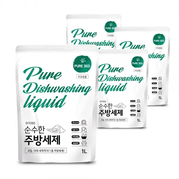 퓨어365 순수한 주방세제 리필, 1000ml, 4개