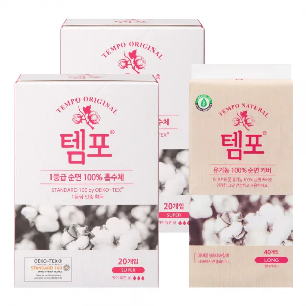 동아제약 템포 체내형 생리대 슈퍼 20개입 x 2개 + 템포 팬티라이너 40개입 세트, 1세트