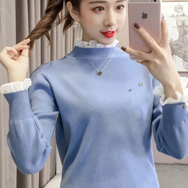 스트로베리 진주코사지 이중 니트 블라우스