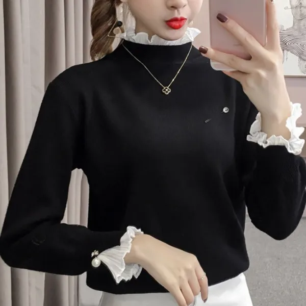 스트로베리 진주코사지 이중 니트 블라우스