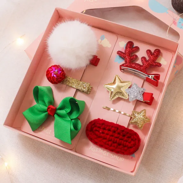 비단길 여아용 빨간니트 머리핀 선물 7종세트