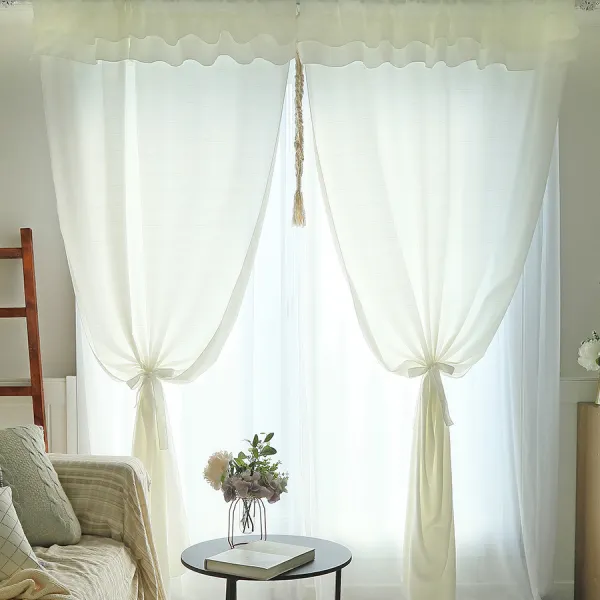 까사베르데 디프릴 커튼 + 커튼 끈 크림아이보리