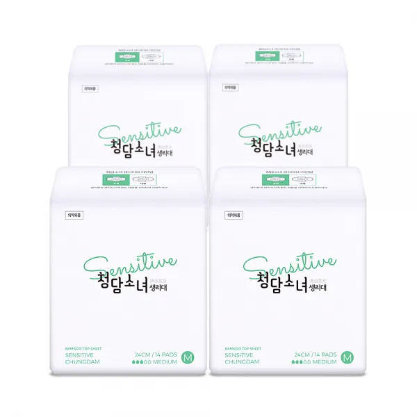 청담소녀 센서티브 중형 생리대 날개형, 14개입, 4개