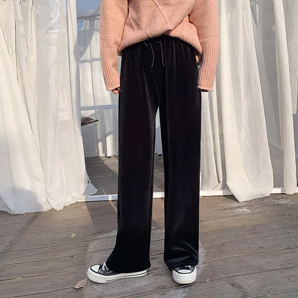 여성용 벨벳 인조융털 밴딩팬츠