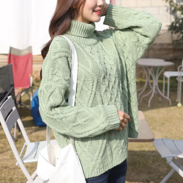 빼빼 여성용 꽈배기 터틀넥 목폴라 니트티셔츠