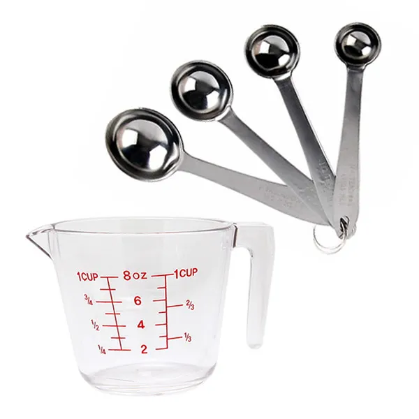 페어프랜즈 스텐 계량 스픈 4종세트 + 투명 계량 컵 250ml 세트, 1세트