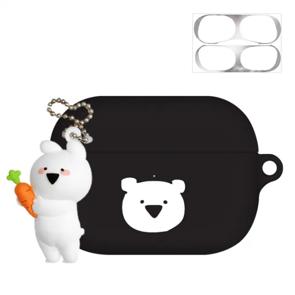 오버액션 롤리 키링 실리콘 에어팟프로 이어폰 케이스 + 철가루 방지 스티커 단일 상품 블랙베어