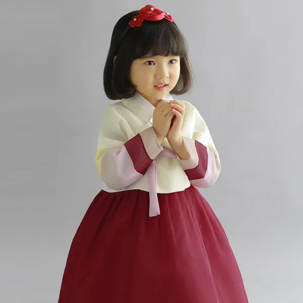 금동이 여아용 여빨강꽃색동 한복 AW082 + 복주머니 세트