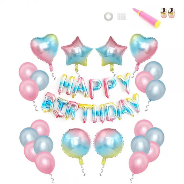 그라데이션 생일 축하 풍선세트, 혼합 색상, 1세트