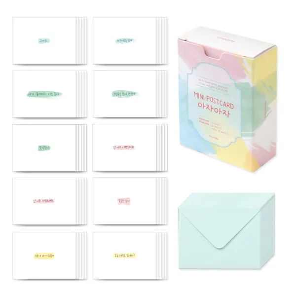 아자아자 미니엽서 50p + 봉투 25p 세트 혼합 색상 1세트