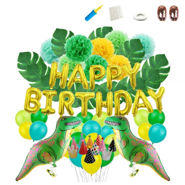 미니띠네 알루미늄 가랜드 공룡 꽃볼 꼬깔모자 생일파티 세트, 혼합 색상, 1세트
