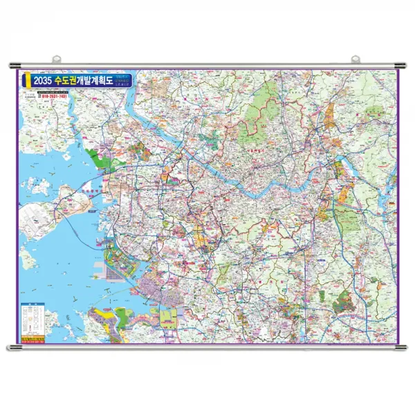 지도닷컴 족자형 2035년 수도권 개발계획도 소 110 x 78 cm + 족자 걸이 + 전국 행정 도로 지도 세트, 1세트