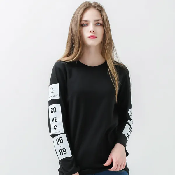 고스트리퍼블릭 플립 컬러 소매 포인트 프린팅 데일리 룩 긴팔 티셔츠 GLT-915