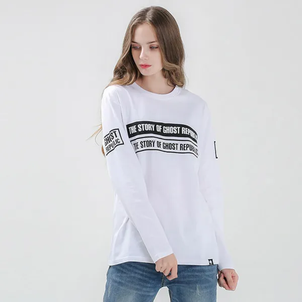 고스트리퍼블릭 스탠다드 캐주얼 트렌드 스토리 레터링 프린팅 긴팔 티셔츠 GLT-916
