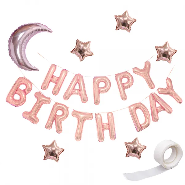 파티공구 달 별 생일 풍선 세트, 로즈골드, 1세트