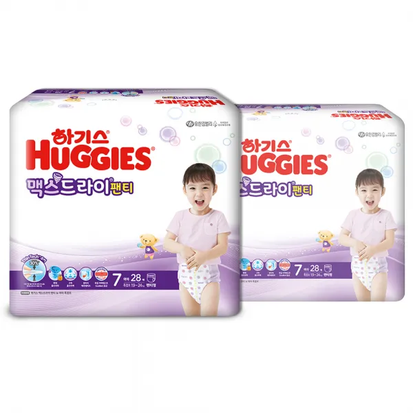 하기스 NEW 맥스드라이 팬티형 기저귀 여아용 특점보형 7단계(19~24kg), 56매