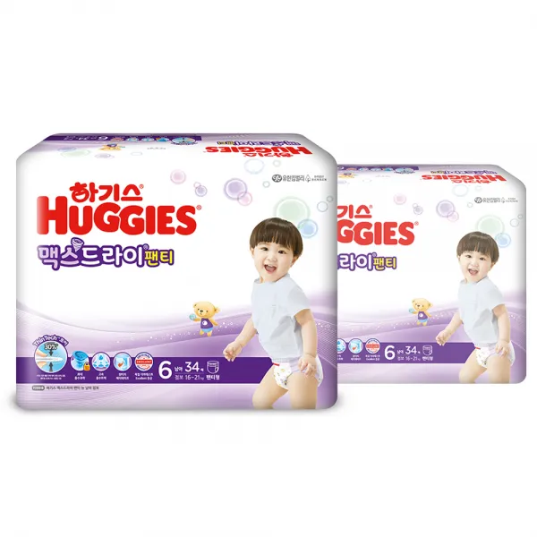 하기스 NEW 맥스드라이 팬티형 기저귀 남아용 점보형 6단계(16~21kg), 68매