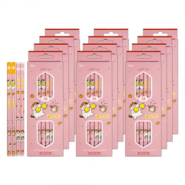 아이비스 귤냥쓰 육각 연필 2B 4p 세트 CR11238, 핑크, 12세트