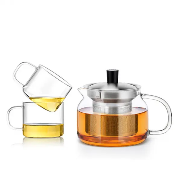 사마글라스 내열유리 스테인레스 필터 티포트 S043 + 찻잔 세트 1세트 티포트 470ml + 찻잔 150ml X 2p