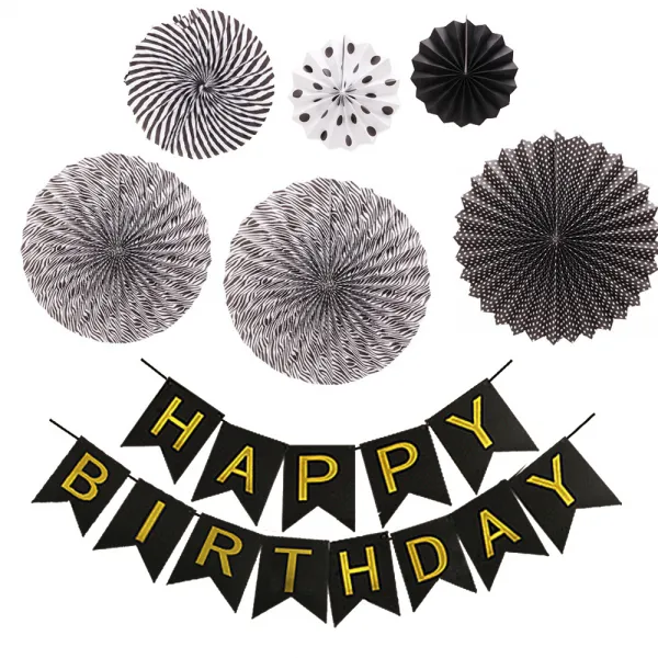 파티공구 생일가랜드 파티팬데코세트, 블랙, 1세트