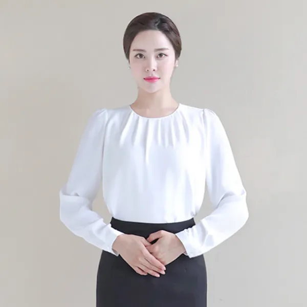 더웨이나인 긴팔 셔링 기본 쉬폰 정장 면접블라우스