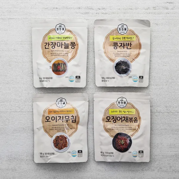 반찬애 오징어채볶음 + 오이지 + 마늘쫑 + 콩자반, 1세트