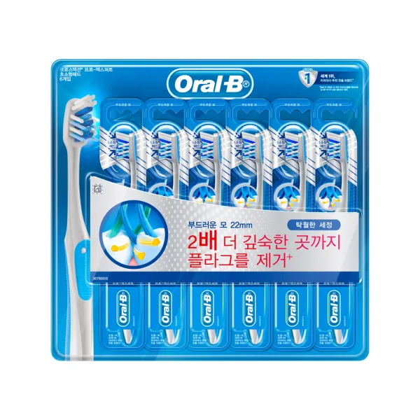 오랄비 크로스액션 초소형헤드 칫솔, 6개입, 1개