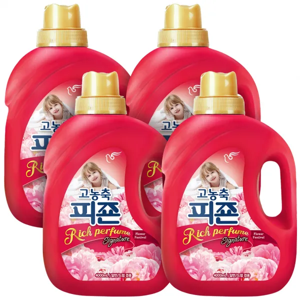 피죤 고농축 리치퍼퓸 시그니처 섬유유연제 플라워페스티벌 본품, 4000ml, 4개