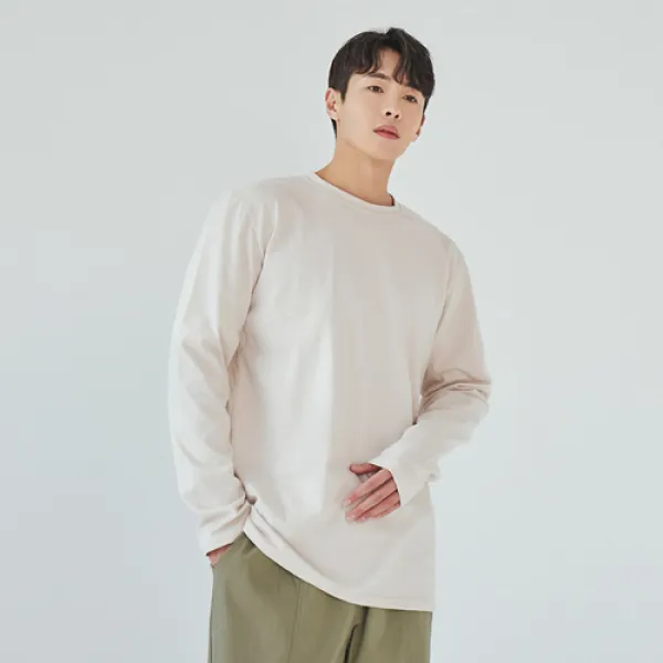 빅사이즈클럽 남성용 WAW 오버싱글 긴팔 티셔츠, 연그레이