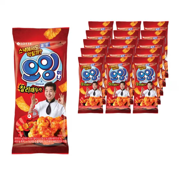 롯데제과 미니오잉 스낵 칠리새우맛, 55g, 16개