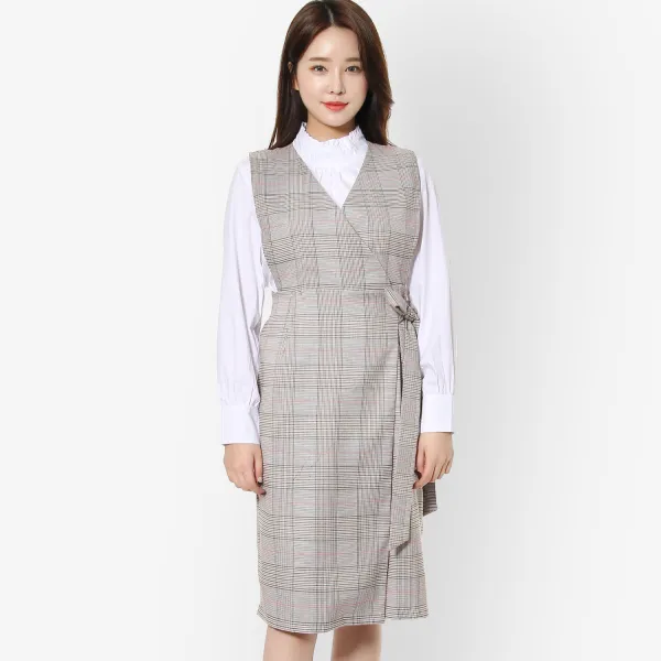 르샵 랩스타일 체크 뷔스티에 원피스
