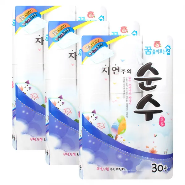 꿈을이루는집 3겹 순수 화장지 17m, 30롤, 3팩