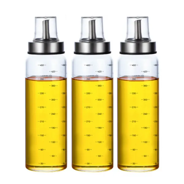 카페로메오 내열 유리 스텐 일자캡 양념 오일병 500ml x 3p + 스티커, 1세트