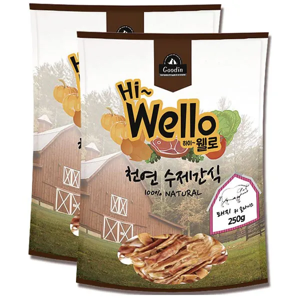 하이웰로 천연 반려동물 수제 간식 250g, 돼지 귀 슬라이스, 2개
