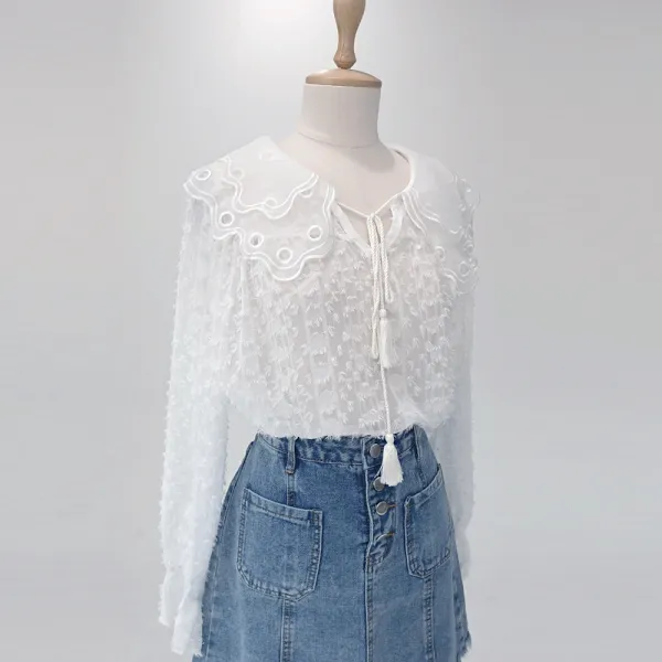 레코브 홀이중카라 블라우스 LS3194BL515XWHFRE