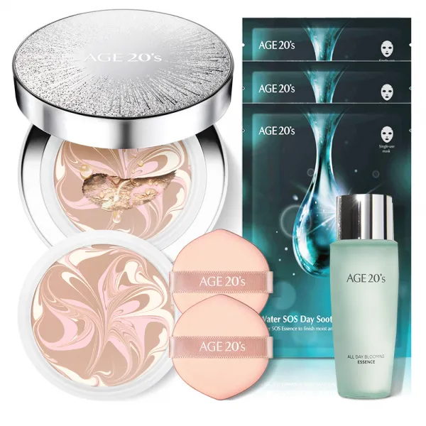 에이지투웨니스 올 뉴 2 에센스 커버 팩트 본품 12.5g + 리필 12.5g + 에스오에스 수딩 마스크 30ml x 3p + 블루밍 에센스 랜덤발송 100ml, 팩트(21호 화이트), 1세트