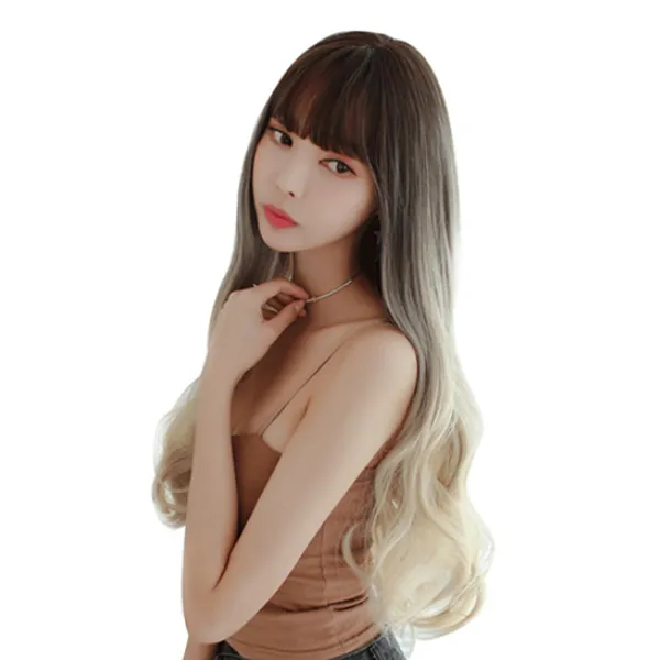 베아르시 통가발 300g + 가발망, 다크브라운 + 크림색, 1개