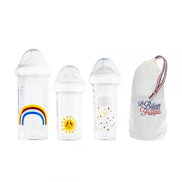 비브롱 젖병 360ml + 210ml x 2p + 젖꼭지 S + M 2p 세트, S(6개월 미만), M(6개월 이상), RAINBOW