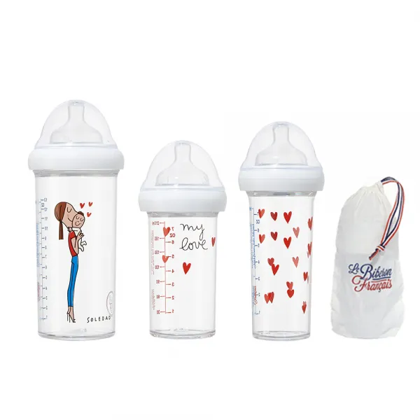 비브롱 젖병 360ml + 210ml x 2p + 젖꼭지 S + M 2p 세트, S(6개월 미만), M(6개월 이상), MY LOVE